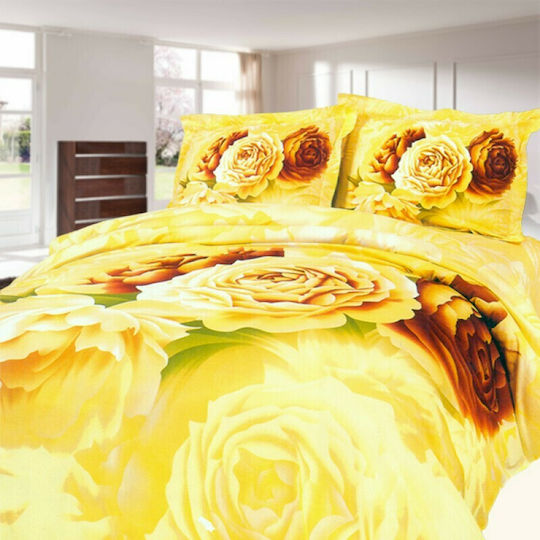 Palatex Sheet Sets Queen with Elastic 160x200+25cm. Panel 0675 Yellow 4pcs