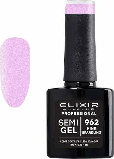 Elixir Semi Gel Halb-permanenter Nagellack 962 Pink Sparkling mit Glitter 8ml 1Stück