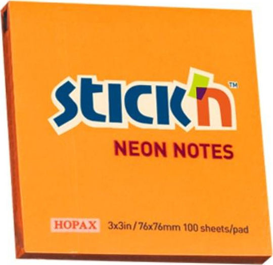 Stick'N Αυτοκόλλητα Χαρτάκια Σημειώσεων σε Κύβο 100 Φύλλων Πορτοκαλί 7.6x7.6εκ.