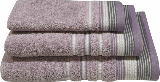 Le Blanc Prosop de mână Satin Stripe 30x50cm. Liliac Greutate 500gr/m²