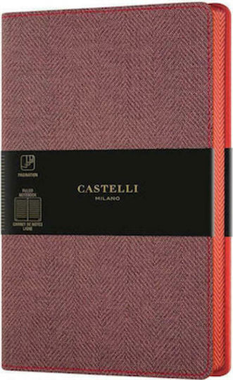 Castelli Harris Σημειωματάριο A6 120 Φύλλων Ριγέ με Λάστιχο Κόκκινο
