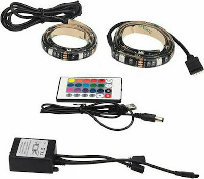 Wasserdicht LED Streifen Versorgung USB (5V) RGB Länge 2x50cm und 30 LED pro Meter Set mit Fernbedienung und Netzteil SMD5050