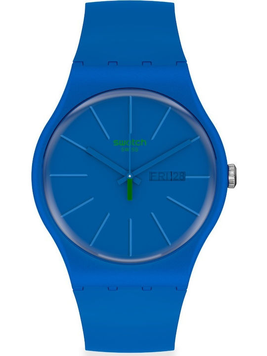 Swatch BelTempo Γυναικείο Ρολόι 41mm Μπαταρίας με Μπλε Καουτσούκ Λουράκι