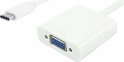 Powertech Μετατροπέας USB-C male σε VGA female White Λευκό (PTH-034)