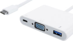 Powertech Μετατροπέας USB-C male σε USB-A / USB-C / VGA female Λευκό (PTH-035)