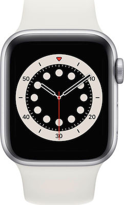 Apple Watch Series 6 Aluminium 44mm Αδιάβροχο με Παλμογράφο (Λευκό)