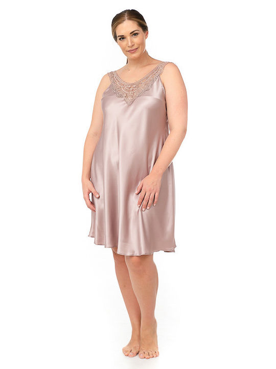 Satin Nightgown with Lace (216) - Powder