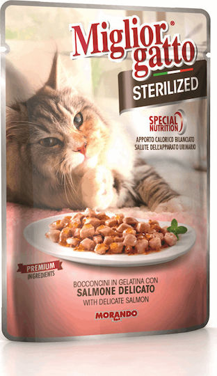 Morando Miglior Gatto Sterilised Υγρή Τροφή για Ενήλικες Γάτες σε Φακελάκι με Σολομό 85gr