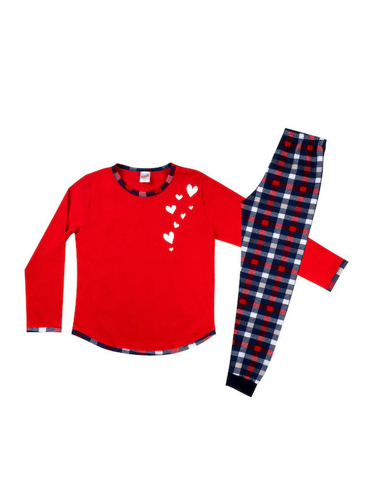 Minerva Kinder Schlafanzug Winter Baumwolle Rot