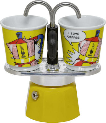 Bialetti Mini Express Set Lichtenstein Stovetop Espresso Pot for 2Cups Yellow