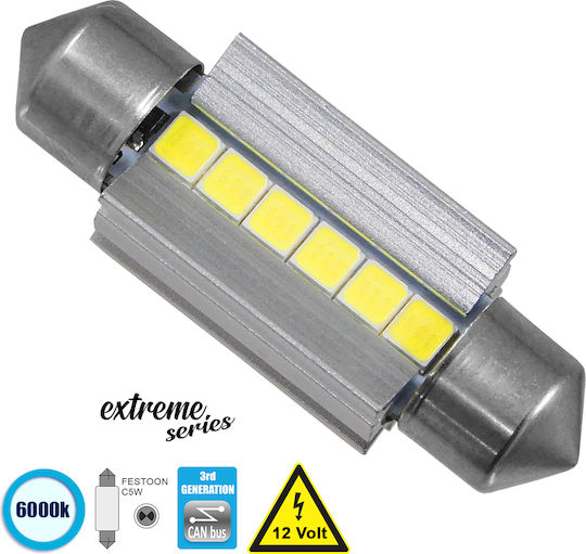 GloboStar Lamps Car Extreme Series 3 Gen C5W Canbus LED 6000K Cold White 12V 3.6W 1pcs