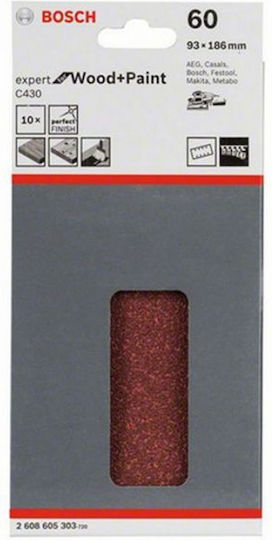 Bosch C430 Φύλλο Λείανσης Παλμικού Τριβείου K60 με Τρύπες 93x186mm Σετ 10τμχ