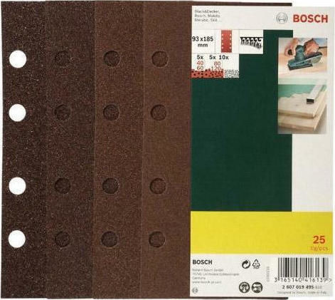 Bosch Σετ Φύλλα Λείανσης Παλμικού Τριβείου K120 / K40 / K60 / K80 με 8 Τρύπες 93x185mm 25τμχ