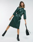 Vero Moda Mini All Day Φόρεμα Δερμάτινο με Κουμπιά Πράσινο