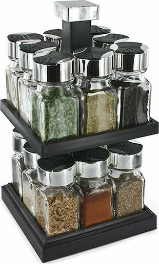 Cook Concept Θήκες Μπαχαρικών Γυάλινες σε Περιστρεφόμενη Βάση Μαύρη 16τμχ