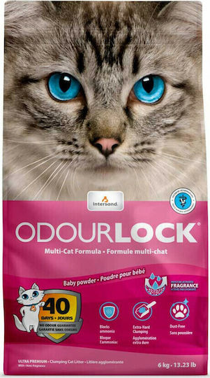 Intersand Odourlock Бентонитен котешки пясък с аромат Бебешка пудра 6кг
