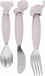 Bo Jungle Baby Cutlery Set B-Silicone made of Metal Pink 3pcs