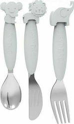 Bo Jungle Baby Cutlery Set B-Silicone made of Metal Grey 3pcs