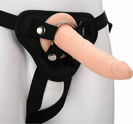 Dream Toys Real Stuff Strap On Slim Realistic Silicone Dildo with Harness Harness με Dildo 20cm σε Μαύρο Χρώμα