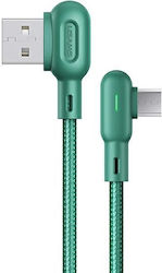 Usams Angle (90°) / Braided / LED USB 2.0 to micro USB Cable Πράσινο 1.2m (US-SJ458)