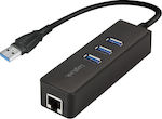 LogiLink USB 3.0 3 Port Hub with USB-A / Ethernet Connection