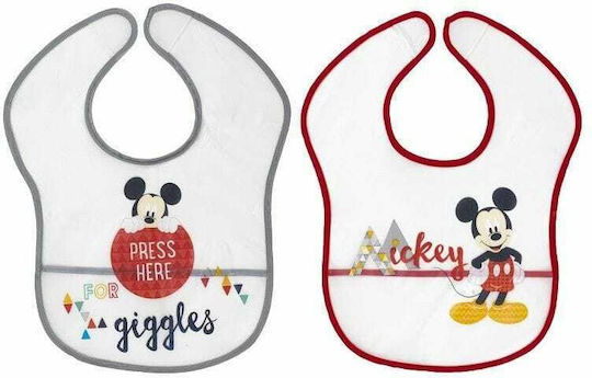 Interbaby Αδιάβροχη Σαλιάρα Πλαστική με Αυτοκόλλητο Disney Mickey Mouse 2τμχ