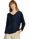 Tom Tailor Women's Blouse Long Sleeve with V Neckline Navy Blue