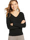 Tom Tailor Women's Long Sleeve Sweater Cotton with V Neckline Black