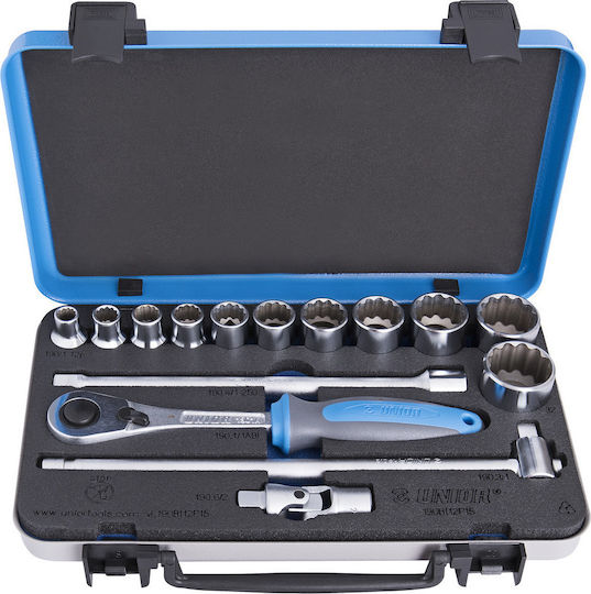 Unior 190BI12P15 Set Ratchet 1\2" 15pcs 627205