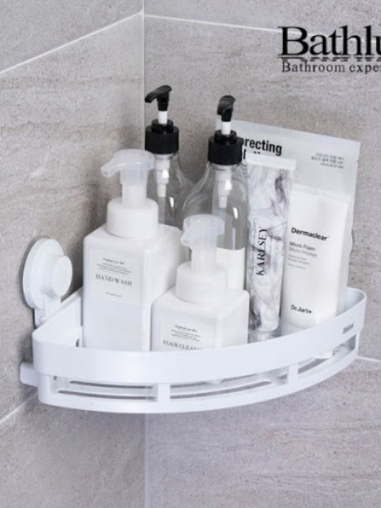 Bathlux 30163 Corner Wall Mounted Bathroom Shelf Plastic with 1 Shelf and Suction Cups 25.2x25.2x12.7cm White