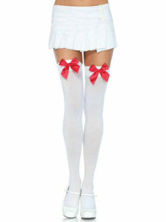 Leg Avenue 6255 Nylon Thigh Highs With Bow Sexy Socks White
