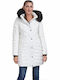 Biston Women's Long Puffer Jacket for Winter with Hood White