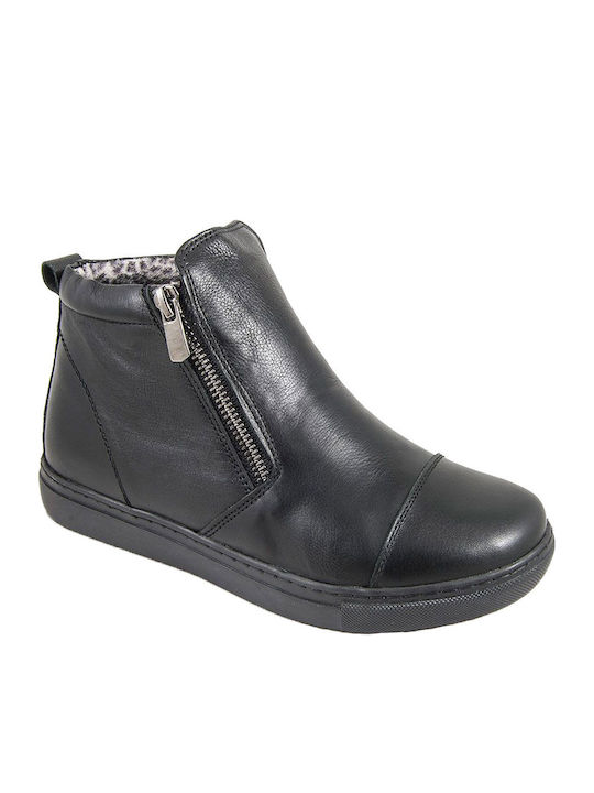 12806 Leder Stiefeletten Damen Schwarz