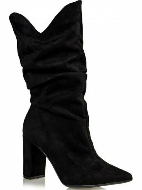 Envie Shoes Suede Γυναικείες Μπότες με Ψηλό Τακούνι Μαύρες