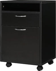 Ξύλινη Συρταριέρα Γραφείου με Ροδάκια & 2 Συρτάρια σε Μαύρο Χρώμα, 40x35x60cm