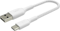 Belkin Braided USB 2.0 Cable USB-C male - USB-A male Λευκό 0.15m (CAB002bt0MWH)