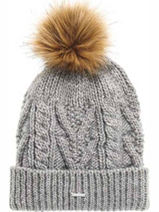 Superdry Lannah Pom Pom Beanie Γυναικείος Σκούφος με Πλεξούδες σε Γκρι χρώμα