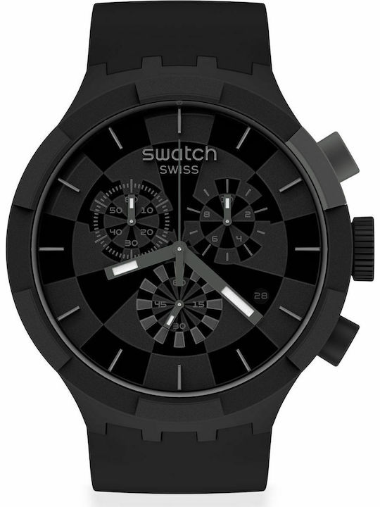 Swatch Мъжки Часовник 47mm На Батерия С Черен Каучуков Каишка
