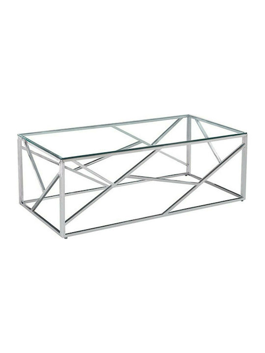 Bonsai Rectangular Glass Coffee Table Ασημί L120xW60xH40cm