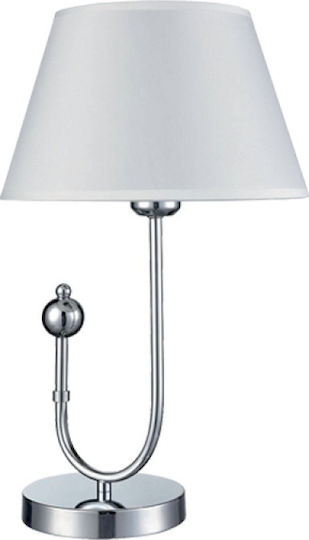 Elmark Carmen Metall Tischlampe für Fassung E27 mit Weiß Schirm und Silber Basis