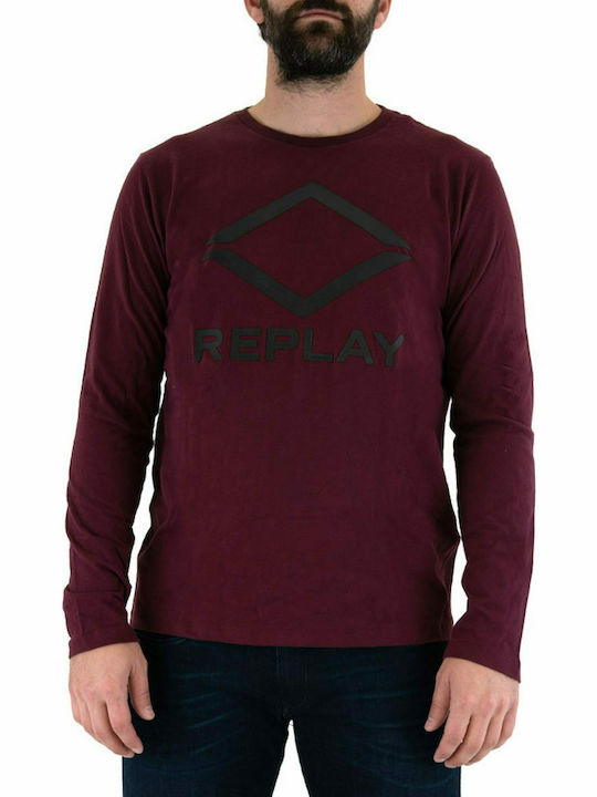 Replay Herren Shirt Langarm Burgundisch