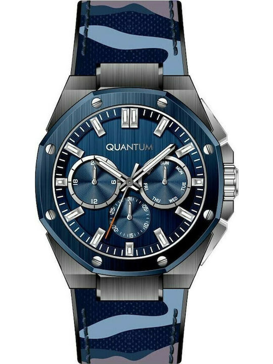 Quantum Hunter Ανδρικό Ρολόι 44mm Χρονογράφος Μπαταρίας με Δερμάτινο Λουράκι