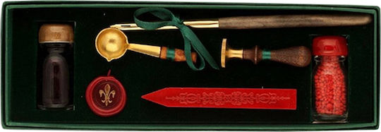 Francesco Rubinato Set Calligraphy Pen Brown Wooden with Blue Ink