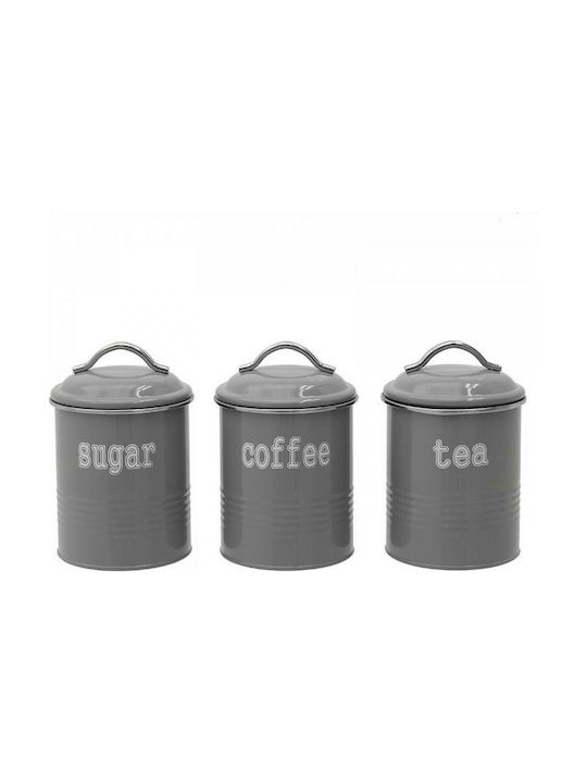 Click Βάζο Καφέ / Ζάχαρη / Τσάι με Καπάκι Μεταλλικό σε Γκρι Χρώμα 11.5x11.5x16.5cm 3τμχ