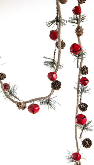 Zaros Weihnachtliche Girlande Holz mit Holz, Berries & Glocken Rot 3Stück