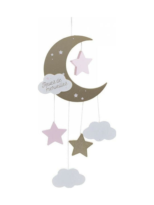 Inart Kids Room Decorative Mobile Pink made of Wood Moon 15x44x44εκ.