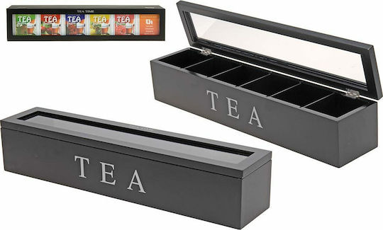 Κουτί για Τσάι με Καπάκι Ξύλινο Μαύρο 43x9x8.7cm