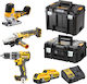 DEWALT DCK329P2T Set Eckiges Rad & Schlagbohrschrauber & Stichsäge Brushless 18V mit 2 Batterien 5Ah und Hülle