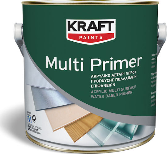 Kraft Multi Primer Ακρυλικό Αστάρι Πρόσφυσης Νερού Πολλαπλών Επιφανειών Λευκό Suitable for Aluminum / Glass / Metal / Non-Ferrous Metals / Wood / Plastic - PVC 0.75lt