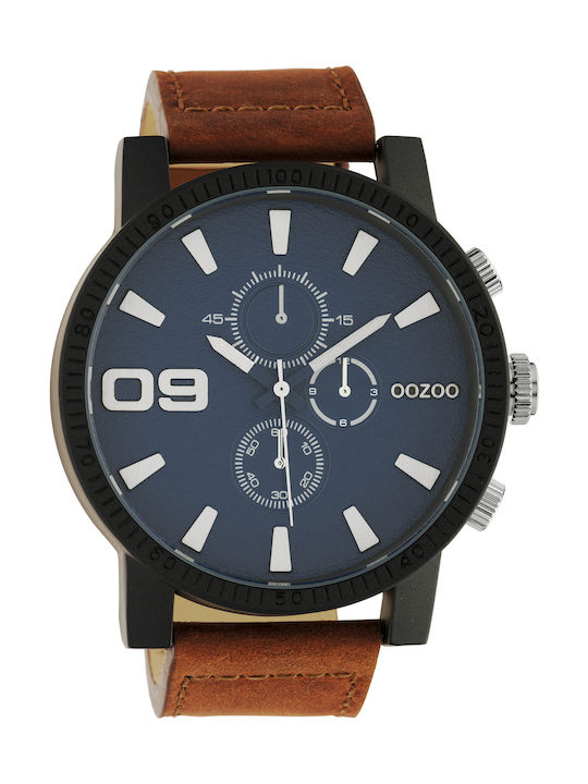Oozoo Timepieces Ανδρικό Ρολόι 50mm Χρονογράφος Μπαταρίας με Καφέ Δερμάτινο Λουράκι